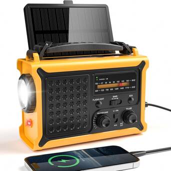 Radio awaryjne ratunkowe, kampingowe z prądnicą i akumulatorem 12000 mAh, Duży powerbank z latarką i lampką do czytania, Wysoka jakość dźwięku, 