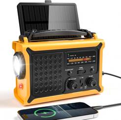 Radio awaryjne ratunkowe, kampingowe z prądnicą i akumulatorem 12000 mAh, Duży powerbank z latarką i lampką do czytania, Wysoka jakość dźwięku, 