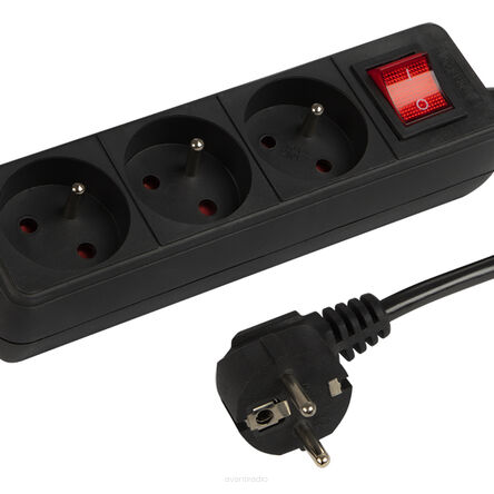 Przedłużacz sieciowy 3-Gniazda z uziemieniem+wyłącznik 3m czarny 3x1,5mm