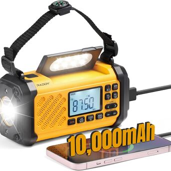 Raddy SH-906 Radio awaryjne, przenośne z ręczną prądnicą oraz na energię słoneczną,latarka do czytania, SOS, kompas, ładowarka do telefon